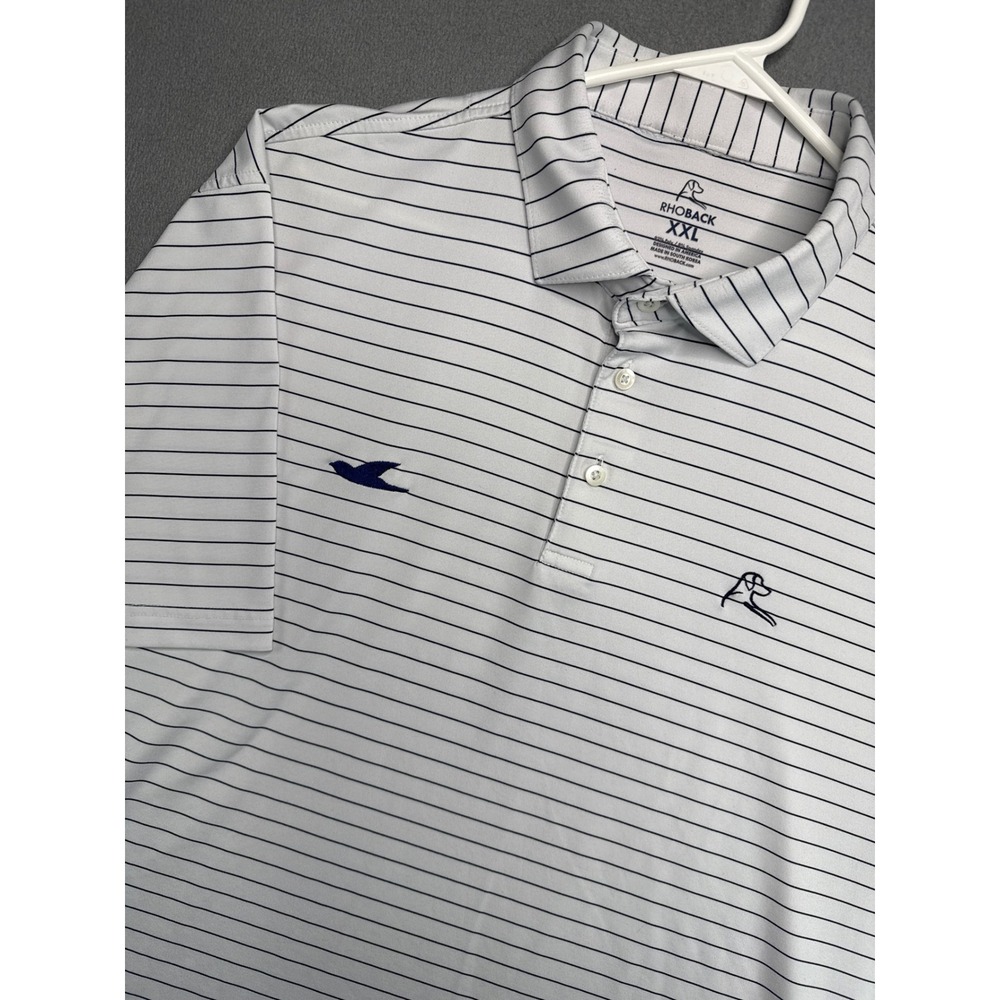 Rhoback Polo Mens XXL White Striped The Mulligan Performance Short Sleeve